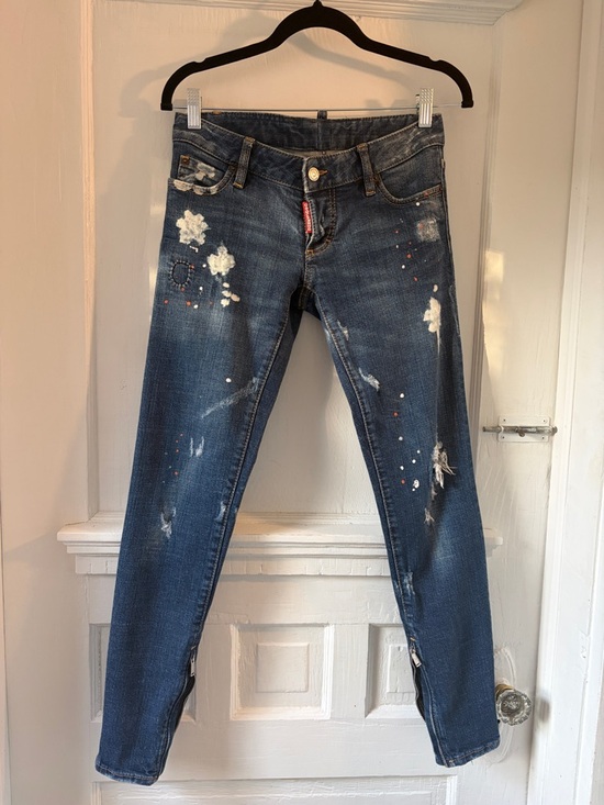 DSQUARED Denim - DSQUARED2 Women's Dark Blue Distressed Skinny Jeans